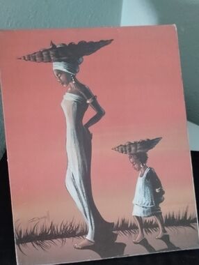 Source Unknown Coral and White Mother & Child Art Print